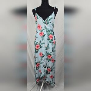 Guess Tropical Vacation Ruffled Faux Wrap High Low Midi Dress Women's sz M